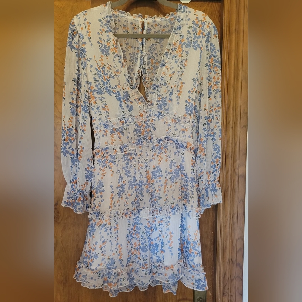 Floral Print Ruffle Dress with Bishop Sleeves